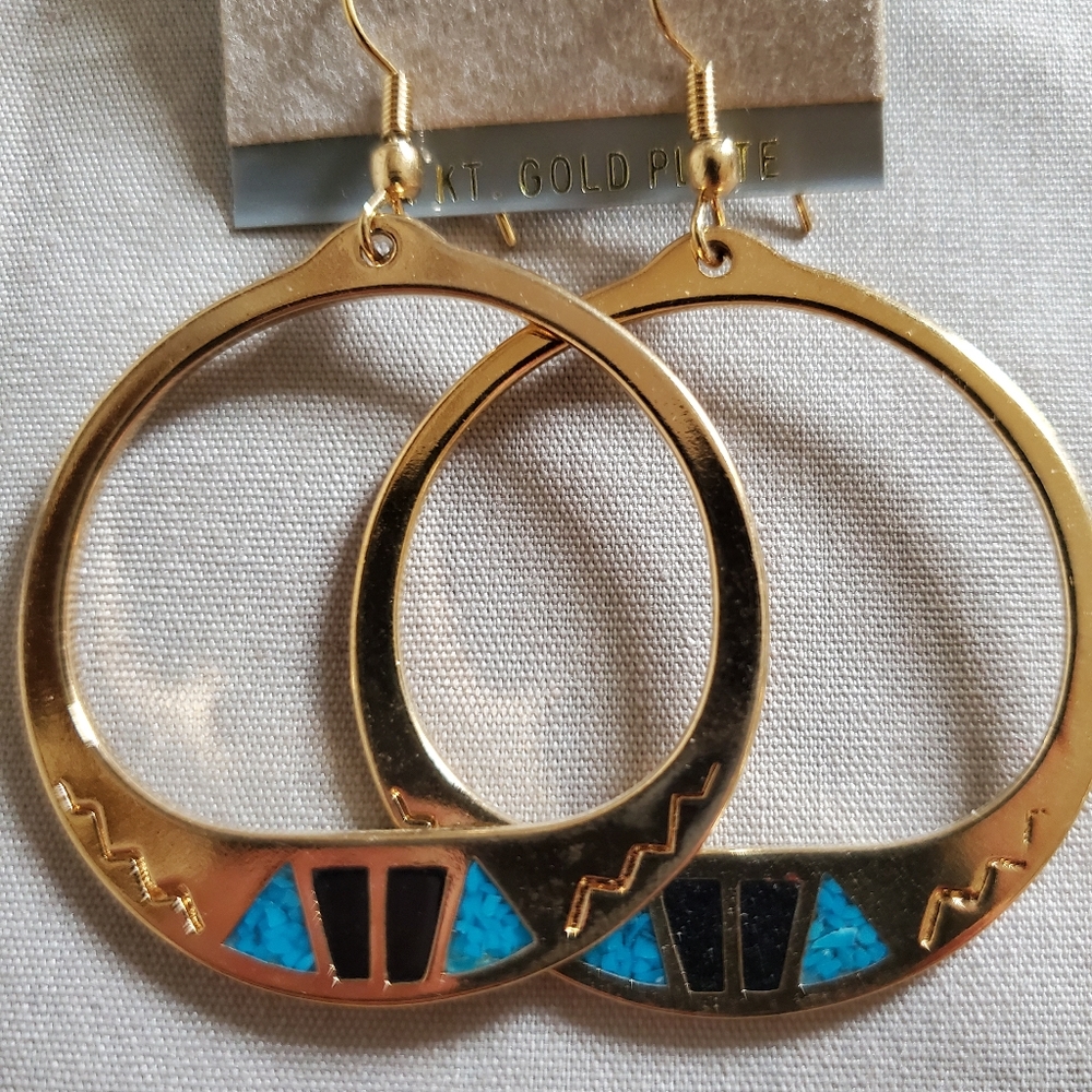 Genuine turquoise dangle earrings stainless steel